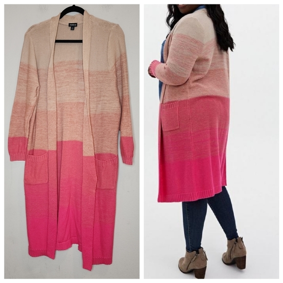 Torrid Pink Ombre Stripe Slouchy Duster Knit Sweater.  Size large (0) - Picture 1 of 16